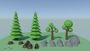 3D trees rocks logs polys