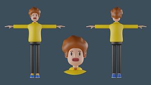3D model Cute Young Man Character with Afro Hair Low Detial 3D Model