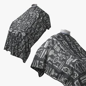 Hair Cutting Cape with Barber Tools Print Black 3D