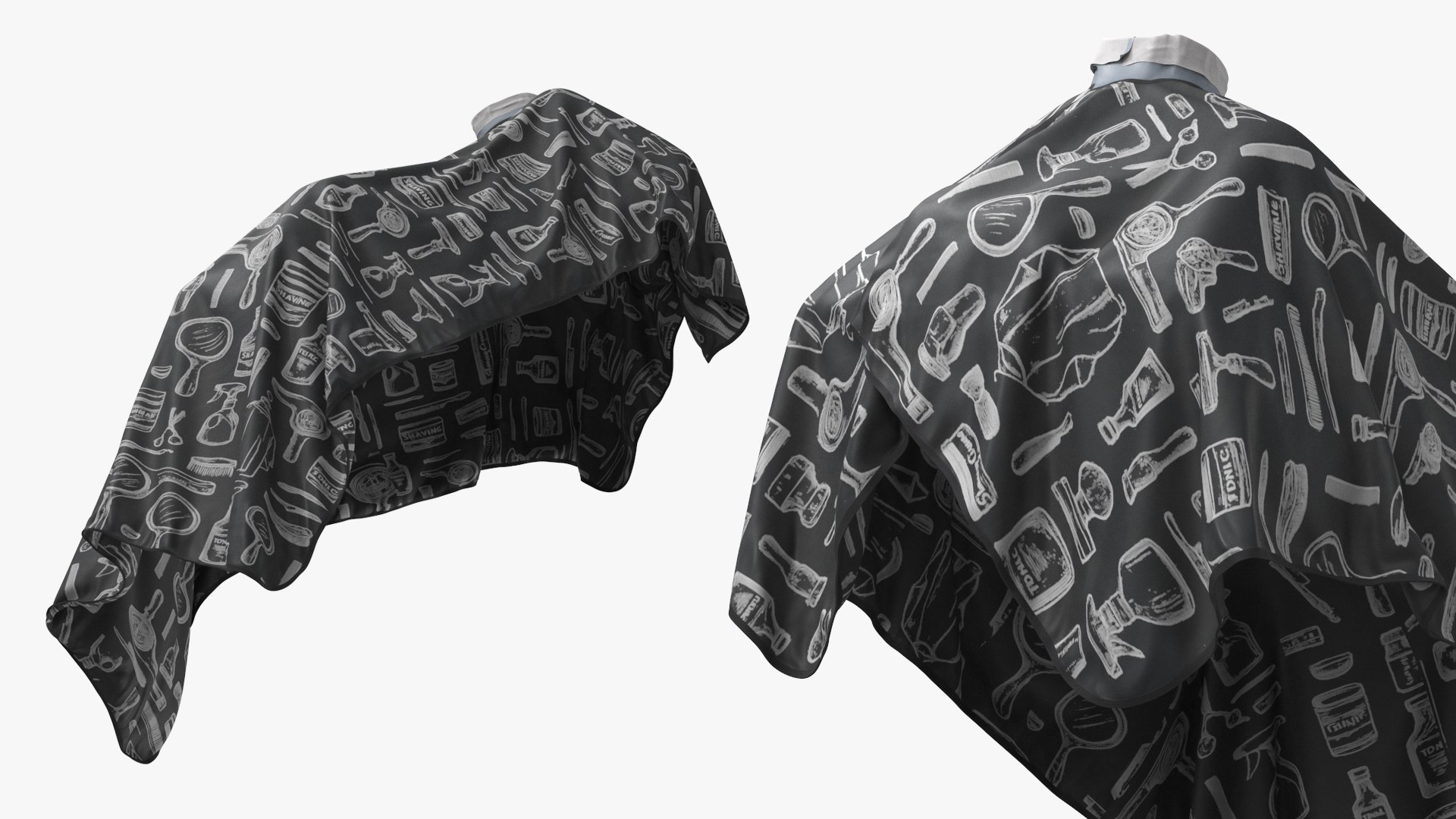 Hair Cutting Cape with Barber Tools Print Black 3D model preview