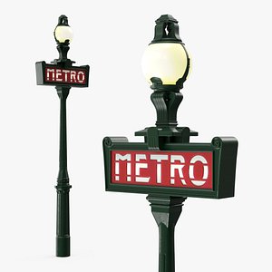 Retro Subway Lamp Post With Sign Dark Green 3D model