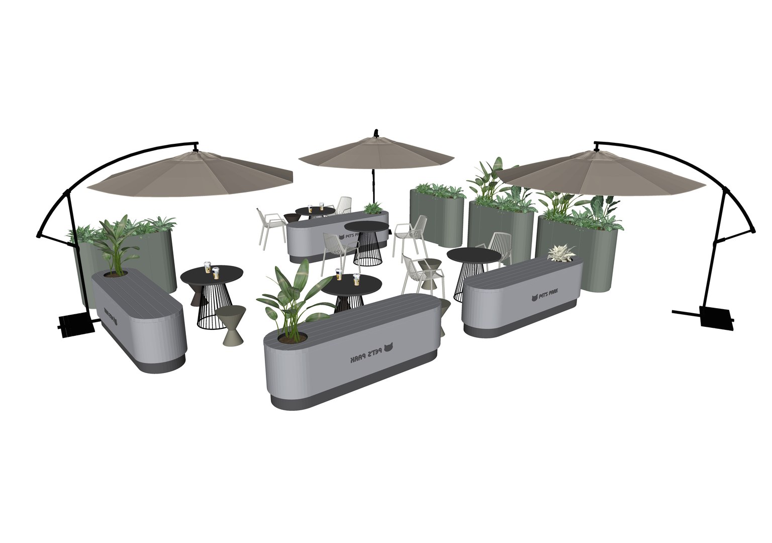3D Modern Commercial Outdoor Display Combination Tea And Pet Friendly ...