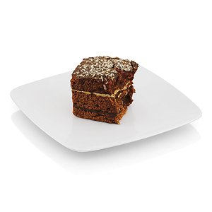 3d half-eaten piece chocolate cake model