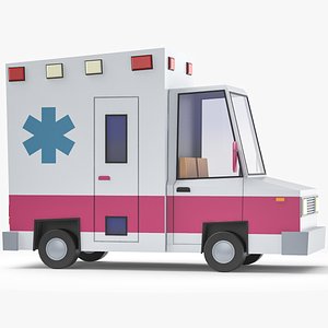 3D Stylized Ambulance Car Low Poly 3D Model