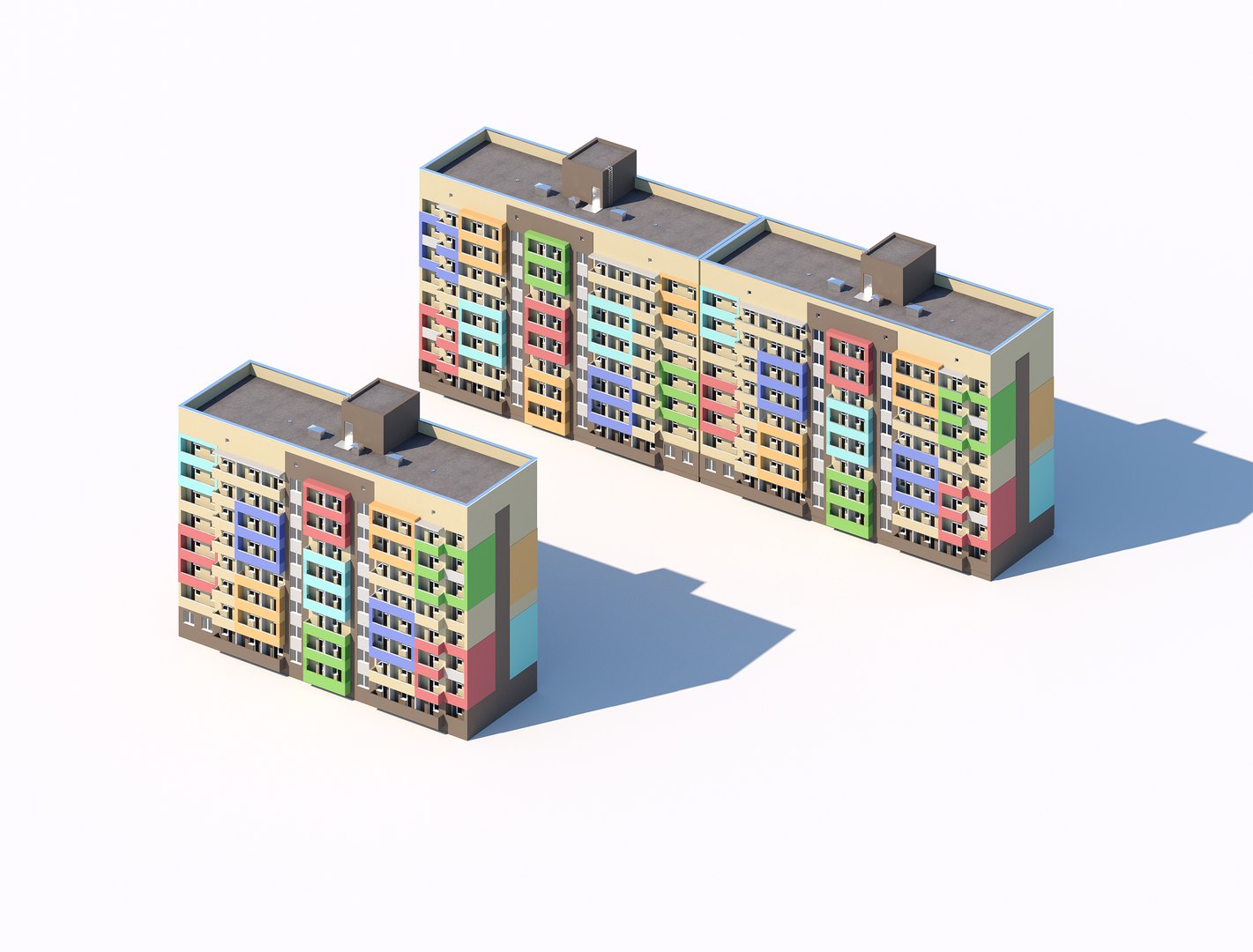 3D Two eight-story residential city buildings 3d model model ...