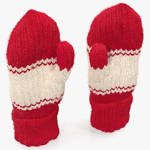 3D pair red wool mittens
