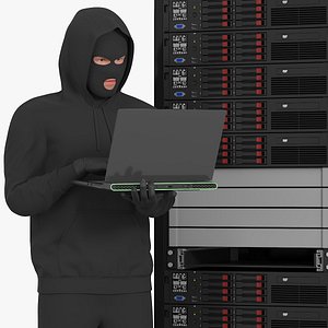 Hacker Working with Server