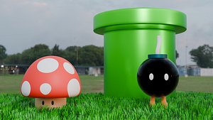 Stylized Mushroom with Pipes and Pump - Game Ready 3D model