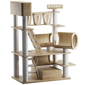 Wooden Cat Litter Box Frame with Integrated Luxury Play Area 3D model