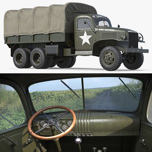 3D GMC CCKW-353 Military Cargo Truck with Canvas Cover Green Vintage model