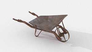 Low-Poly Vintage Rusty Wheelbarrow