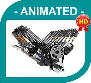 V8 Engine Mechanism - Animated  Textured  Fx v3