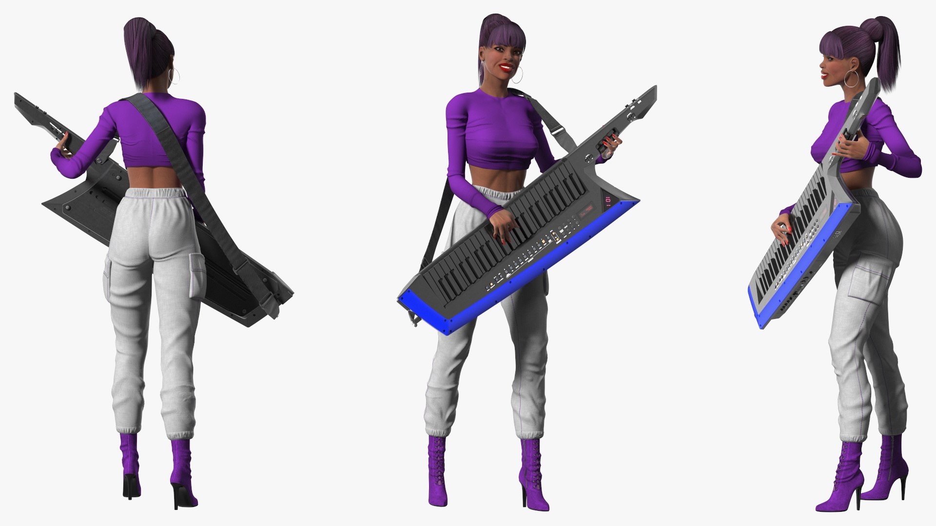 Woman with Keytar 3D model preview