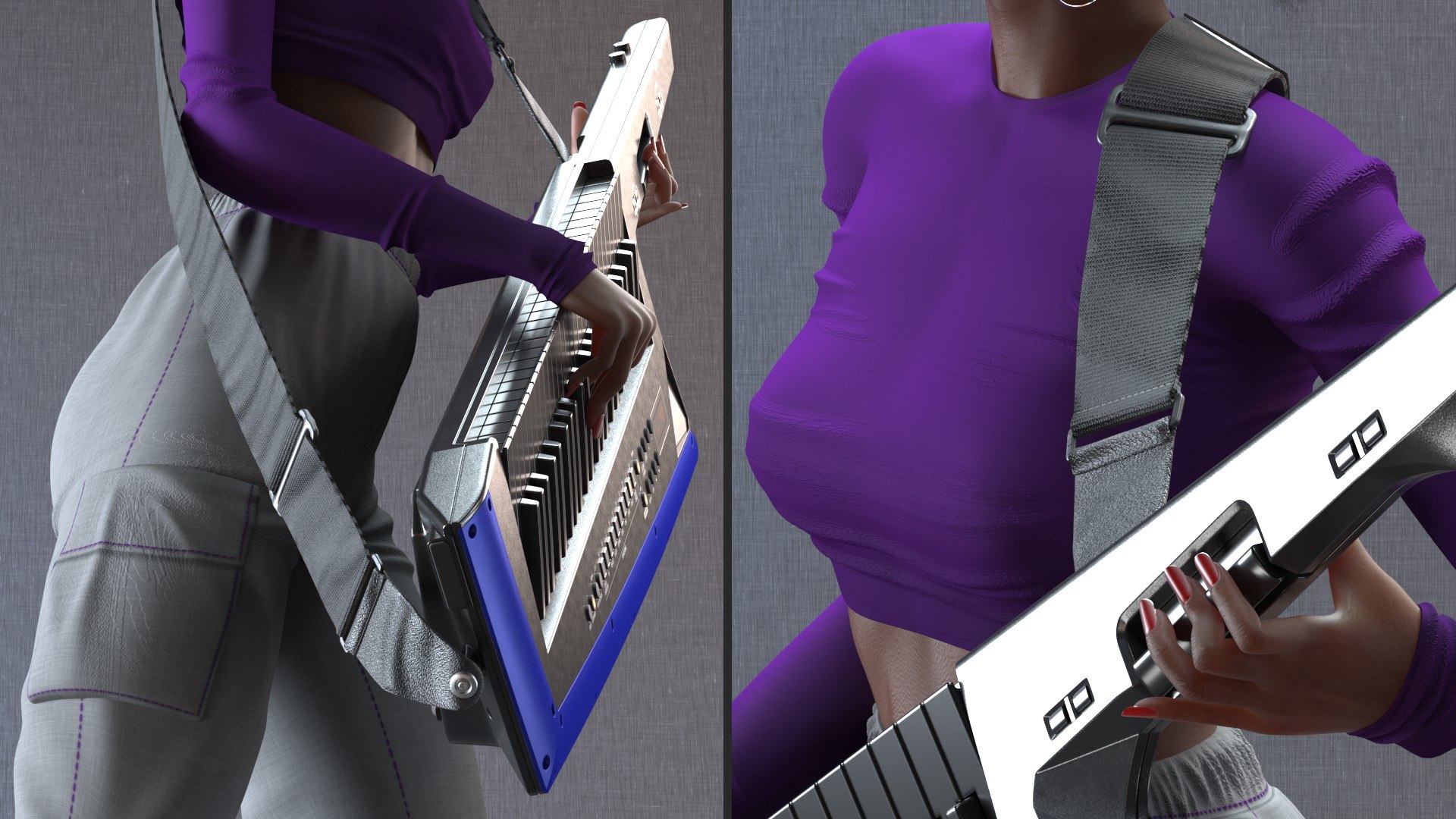 Woman with Keytar 3D https://p.turbosquid.com/ts-thumb/7K/FceYIW/rE/womanwithkeytarvray3dmodel011/jpg/1631751885/1920x1080/fit_q87/0ba13e49992a035c7d539b3537817243173000c1/womanwithkeytarvray3dmodel011.jpg