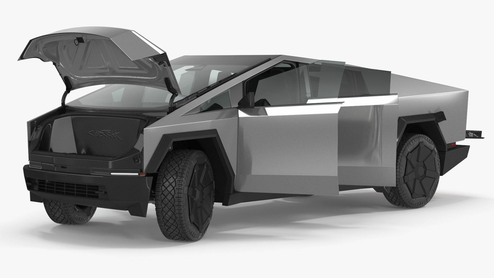 Futuristic Electric Truck Tesla 2024 Silver Lights On Rigged 3D model preview