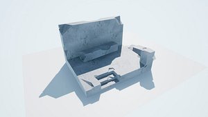 3D model destroyed buildings low-poly pbr