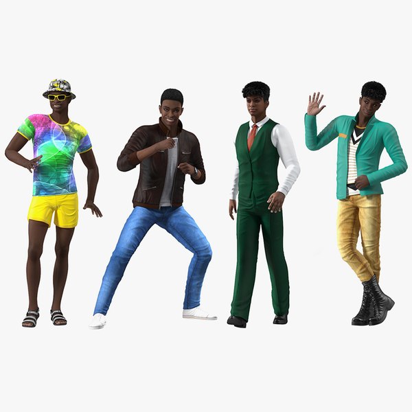 3D Dark Skin Teenage Boys Rigged Collection for Maya model