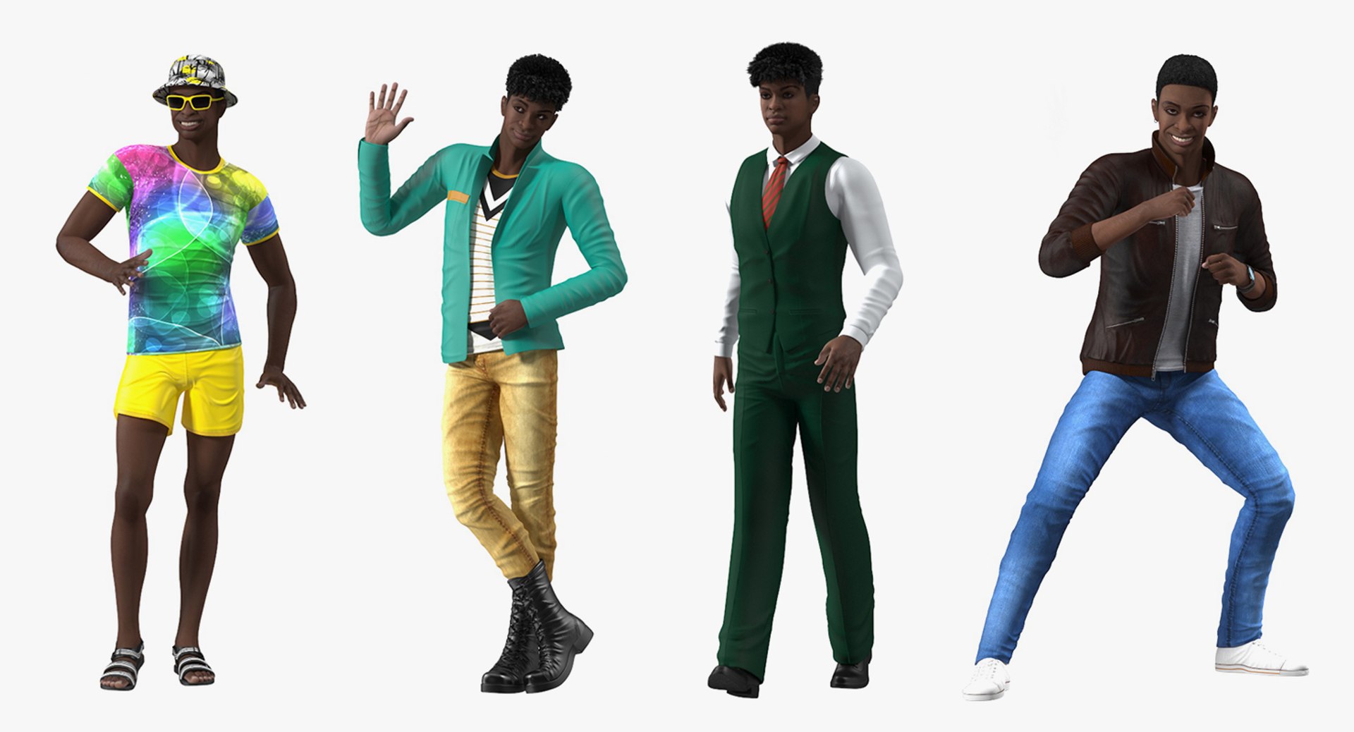 Dark Skin Teenage Boys  Rigged Collection for Maya