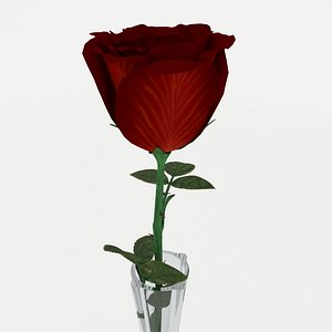3D rose red flower vase model