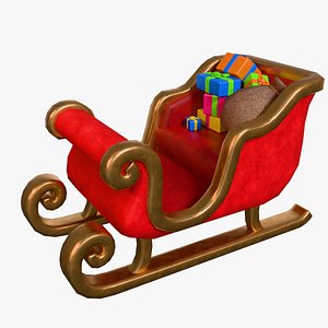 3D Low-Poly Cartoon Christmas Sleigh and Gift Set