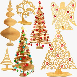 Wooden Christmas Trees and Accessories Collection V1