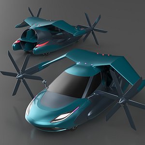 Concept Flying Car in Turquoise Color with Propellers model