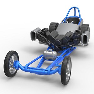 3D Diecast Front engine old school dragster with double supercharged V8 Scale 1 to 25