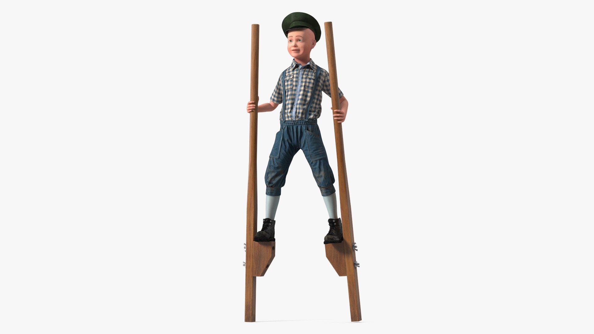 Boy on Wooden Balance Stilts 3D model preview