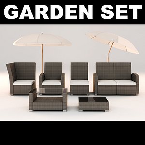 rattan furniture garden set 3d model