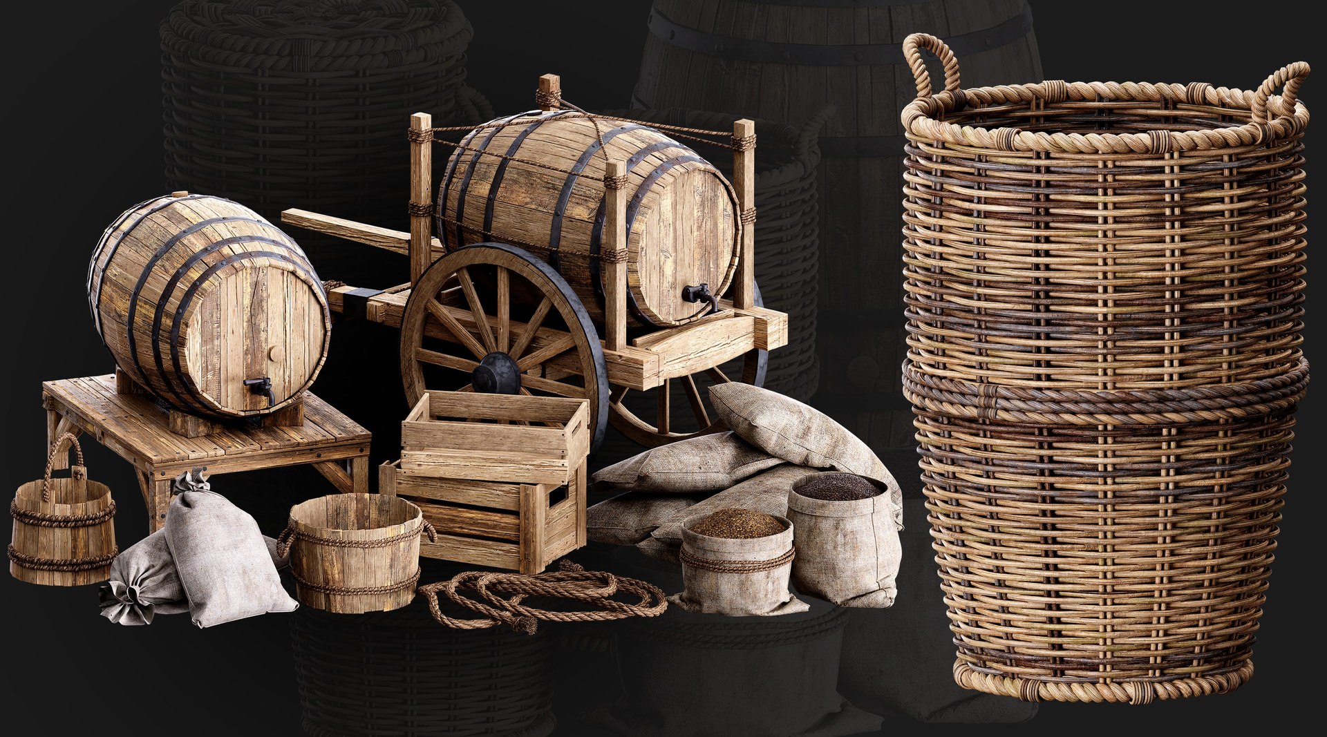 Medieval Asset Props  3D Kitbash Collection 40 Pieces 3D model https://p.turbosquid.com/ts-thumb/7M/HVZAYh/Vc/turbo02/jpg/1754414880/1920x1080/fit_q87/ce170e5908bdc75887a3bdbee5485914411025b3/turbo02.jpg