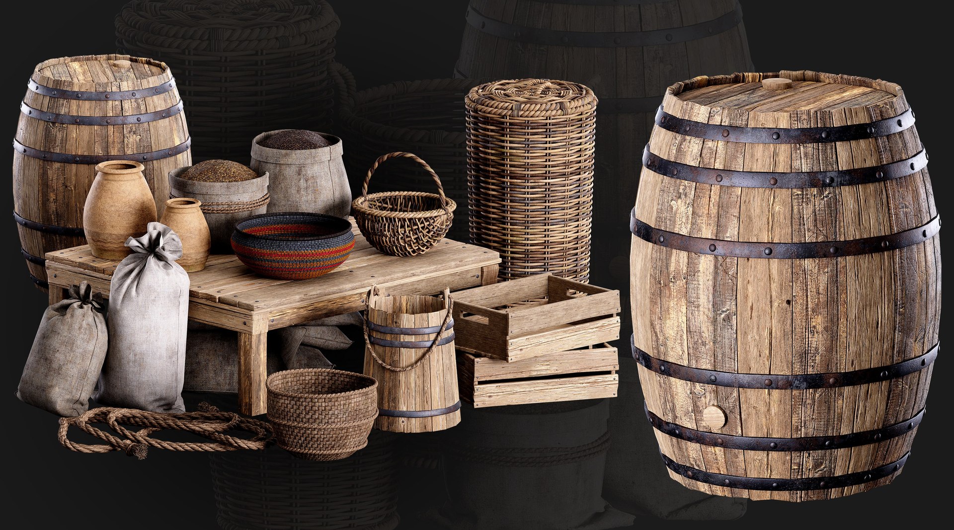 Medieval Asset Props  3D Kitbash Collection 40 Pieces 3D model https://p.turbosquid.com/ts-thumb/7M/HVZAYh/hx/turbo03/jpg/1754414882/1920x1080/fit_q87/808b1c0804bd1357f93de0ba0183a1822de169de/turbo03.jpg