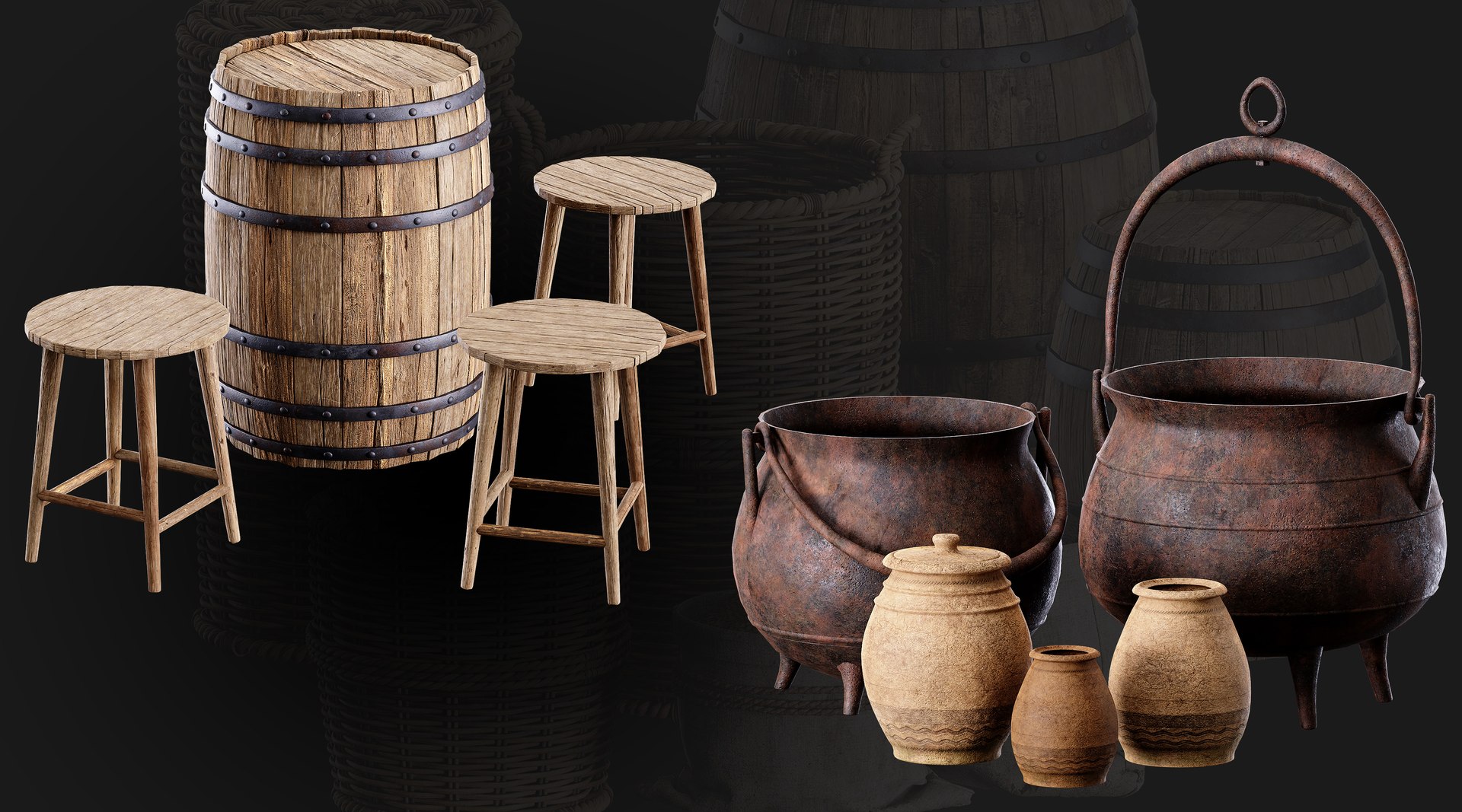 Medieval Asset Props  3D Kitbash Collection 40 Pieces 3D model https://p.turbosquid.com/ts-thumb/7M/HVZAYh/ya/turbo06/jpg/1754414885/1920x1080/fit_q87/9c3e3111bbb596d7f1f8a9b3fb8167cbe2804133/turbo06.jpg