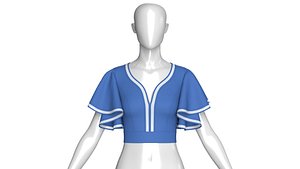 3D Girls Plunging V Neck Flutter Sleeve Cropped Top