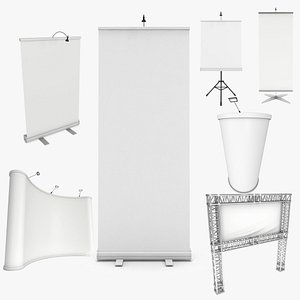 Blank Roll Up and Pop Up stands Trade show booth white and blank mock-up.