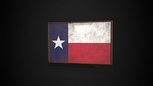3D Old Picture Frame With Texas  Flag - Game Ready PBR Low-poly 3D Model