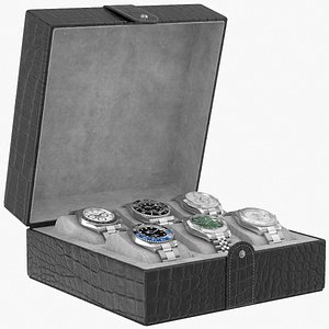 Rolex 6 Watch Black Alligator Leather Case 3D model