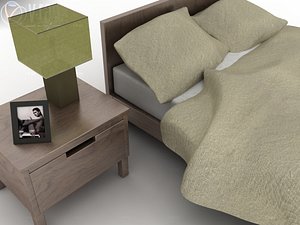 bed contemporary walnut 3d model