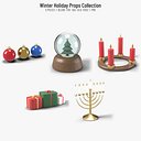Winter Holiday Props Collection - 5 Pieces (Baubles, Snow Globe, Gifts, Menorah)