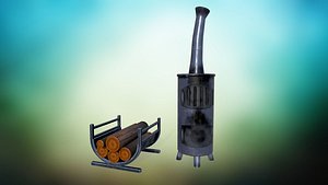 3D Stylized metal stove with firewood PBR Low-poly 3D model model