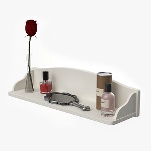 White Wall Mounted Shelf with Nail Polish and Perfume 3D model