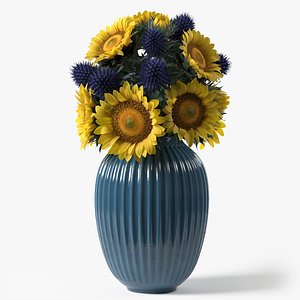 photorealistic sunflower eryngium bouquet 3D model