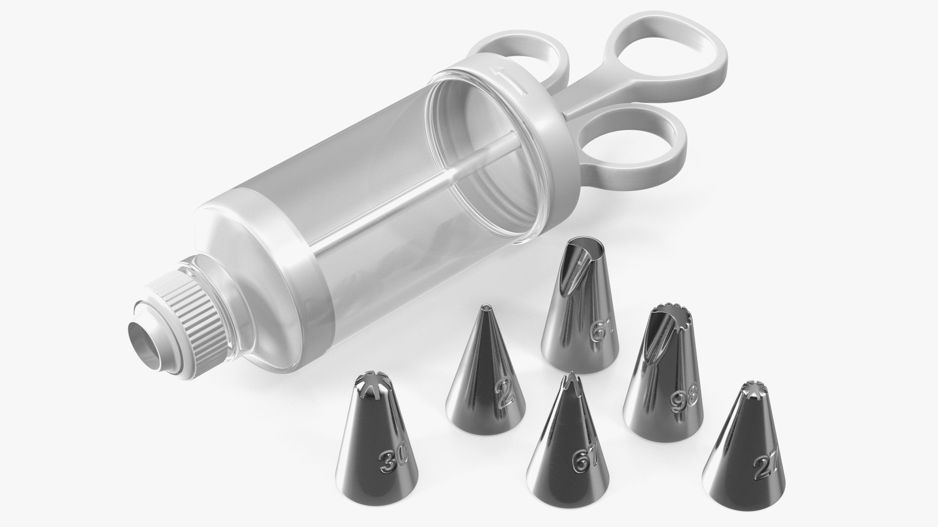 Cake Decorating Icing Syringe 6 Nozzles Empty Set 3D model preview