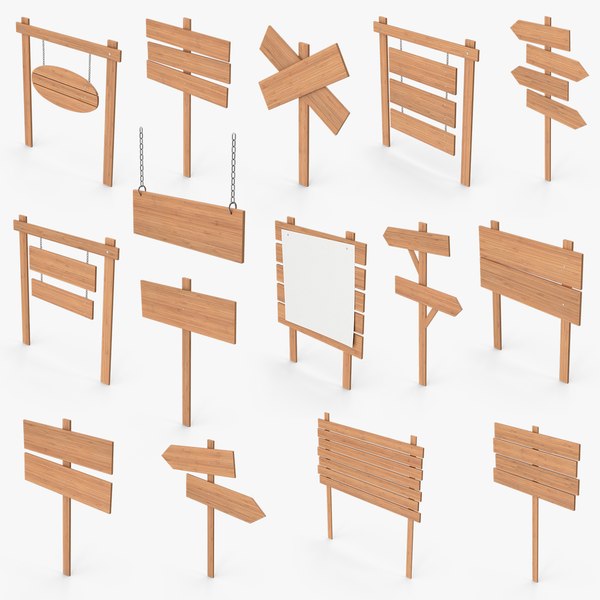 15 Wooden Signboards Collection 3D model