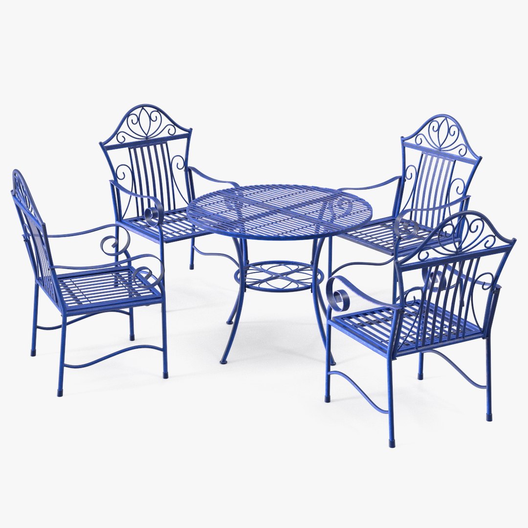 Blue Wrought Iron Garden Furniture 3D model preview