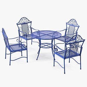 Blue Wrought Iron Garden Furniture 3D model