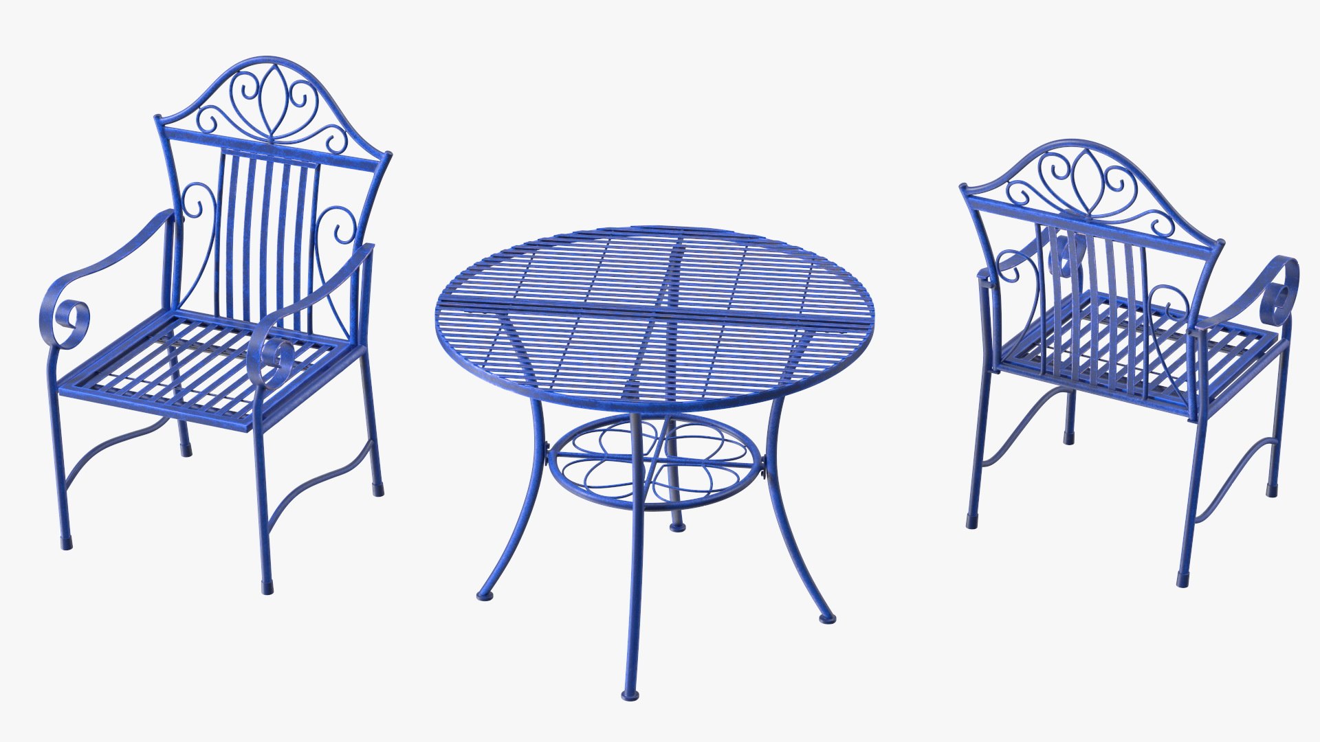 Blue Wrought Iron Garden Furniture 3D model TurboSquid 2108364