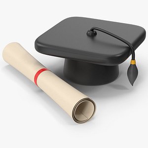 Cartoony Graduation Hat And Certificate