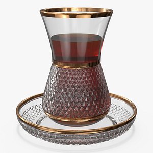 3D Turkish Crystal Glass with Tea and Saucer Gold model