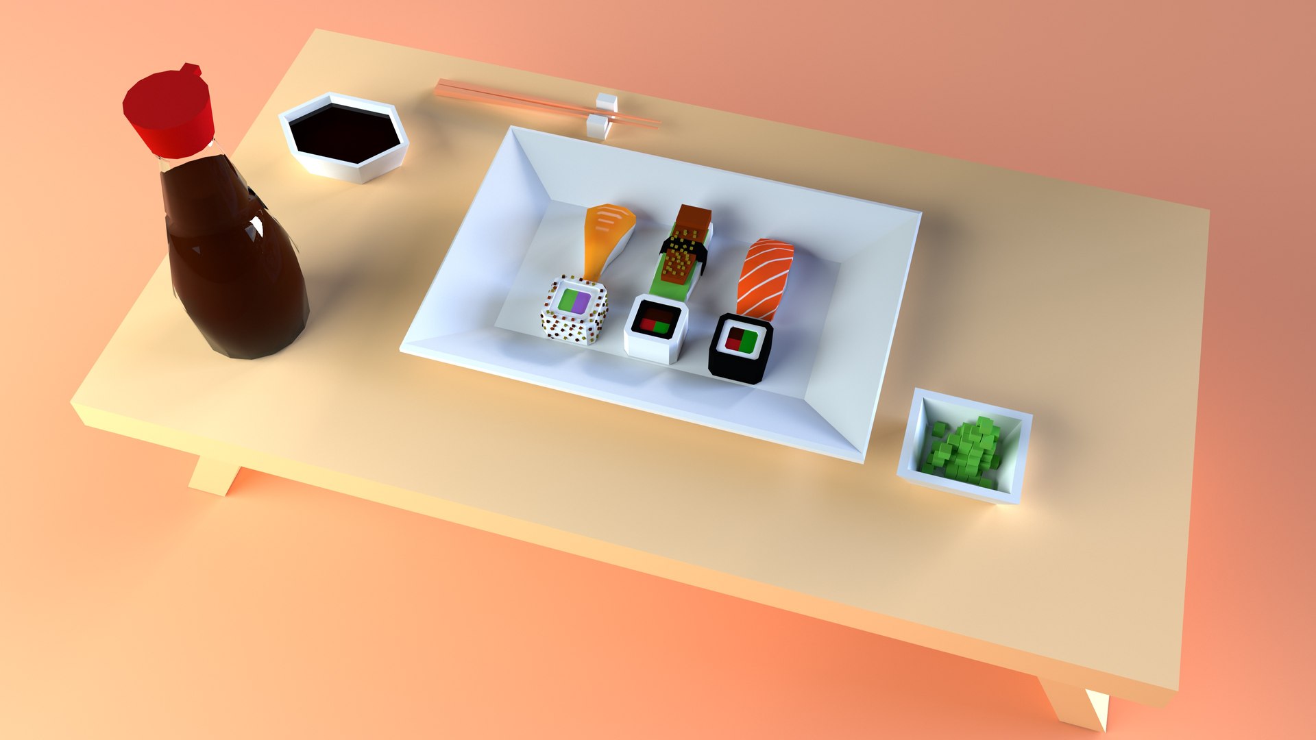 Low poly sushi 3D model https://p.turbosquid.com/ts-thumb/7P/V9OSJu/5C/preview8/jpg/1635855326/1920x1080/fit_q87/6acab76ef9ca9f355ffcc24133ddc5a9a76ab1e9/preview8.jpg