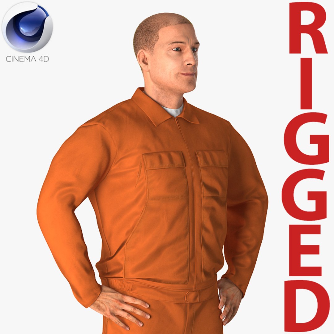 Builder Wearing Orange Long Sleeve Coveralls Rigged for Cinema 4D 3D model preview